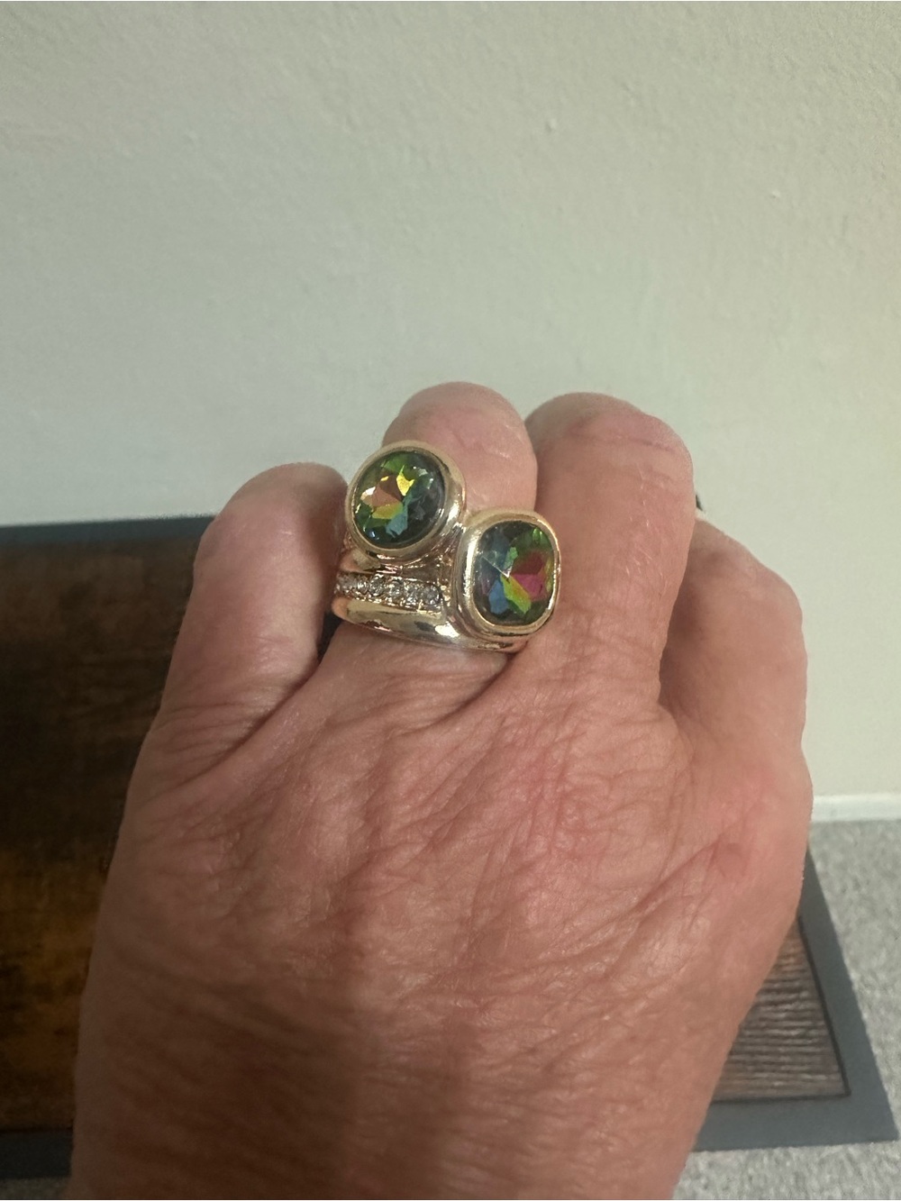 Gold-Tone Ring with Double Mystic Volcano Stones - Women Jewelry